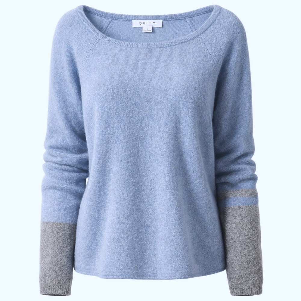 DUFFY cashmere sweater blue gray‎ thumbhole sleeves cozy luxury Large